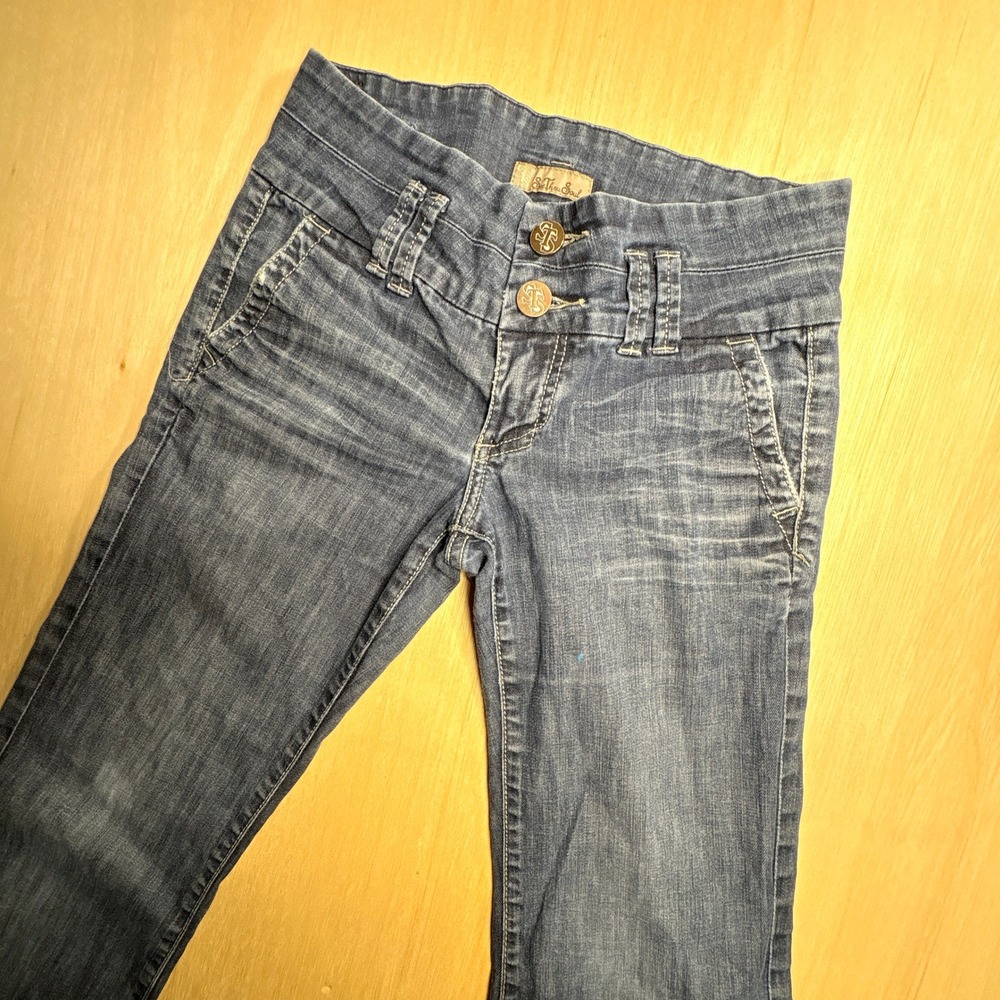 Y2K Western See Thru Soul Womens Flare Leg Jeans Low Rise Double Button Size 25